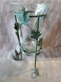 Heavy Clear Glass Vase with Metal Leaf Stand