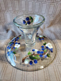 Hand Painted Clear Glass Pedestal Dessert Stand