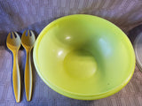 Tupperware Yellow Fix-n-Mix Salad Bowl with Salad Serving Utensils