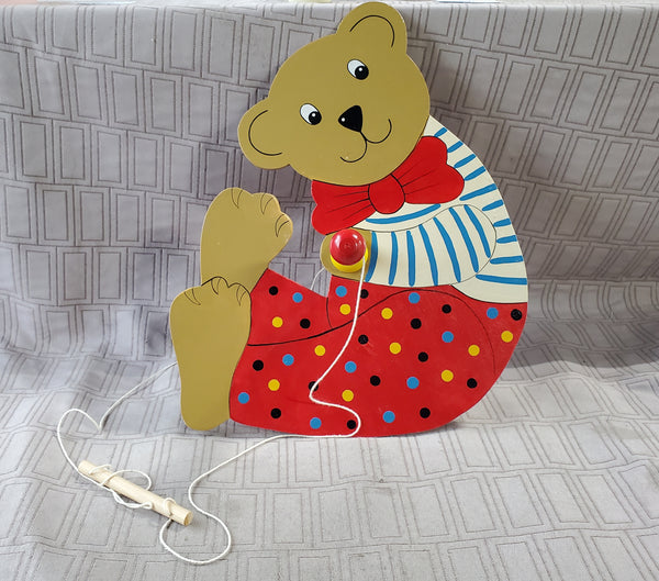 Vintage Wooden Teddy Bear Pull Toy
