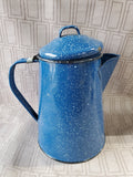 Blue Speckled Enamelware Coffee Pot