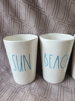 (B) Set of 4 Rae Dunn Melamine by Magenta "Sun" and "Beach" Tumblers