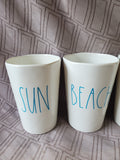 (B) Set of 4 Rae Dunn Melamine by Magenta "Sun" and "Beach" Tumblers