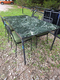 Patio Dining Set - Gorgeous Green Marble Slab w/Black Metal Table Base and Chairs(4)**EXTREMELY HEAVYWEIGHT ITEM, PLEASE SEE PICKUP POLICY**