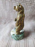 (A) Metal Bear on Stone Base Paperweight