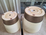 Two Crate & Barrel Glazed Pottery Planters w/Bronze Tone Accents