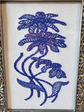 Framed Blue and White Floral Embroidered Artwork
