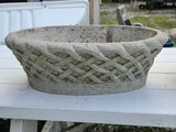 Pair of Cement Oblong Basket Weave Shallow Planters