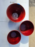 Trio of Red Bamboo Lightweight Bowls/Planters