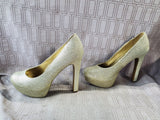 Pair of Mossimo Paisley Gold Glitter Platform Heels—Women's Size 8.5