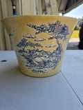 Yellow and Blue Toile Pattern Ceramic Planter
