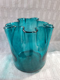 Blue Glass Ruffled Edge Vase