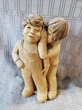 Signed Lee Bortin Boy Whispering in Friend's Ear Sculpture