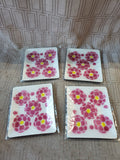 Set of 4 Fused Glass Pink Floral Trinket Dishes