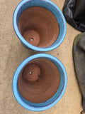Pair of Glazed Terracotta Planters w/Embossed Bee Accents