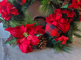 Poinsettia with Red and Black Plaid Wreath