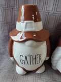 Pair of Rae Dunn "Gather" and "Blessed" Pilgrim Figurines