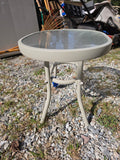 Outdoor Side Table, Cream Tone Aluminum w/Glass Top