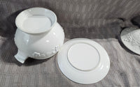 White Ceramic Embossed Fruit Soup Tureen with Saucer