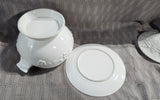 White Ceramic Embossed Fruit Soup Tureen with Saucer