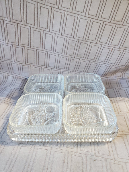 Vintage 5 Piece Embossed Glass Relish Dish Set
