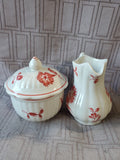Andrea by Sadek Williamsburg Red Floral Creamer and Sugar Set