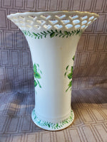 White Ceramic Vase with Green Floral Detail