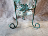 Heavy Clear Glass Vase with Metal Leaf Stand