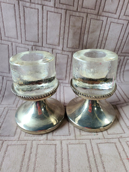 Pair of Silverplate and Glass Candlesticks