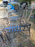 Pair of Black Metal Reclining Outdoor Chairs w/Brass Accents and Ottomans *Read Description*