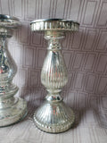 Pair of Silver Tone Glass Pillar Candle Holders