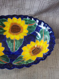 Mexican Pottery Sunflower Oblong Serving Bowl