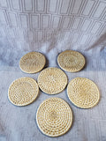 Set of 6 Woven Rattan Coasters with Storage Basket
