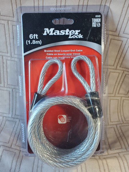 (A) Master Lock 6 FT Braided Steel Looped End Cable UNOPENED