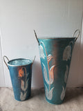 Pair of Galvanized Metal Floral Flower Bucket