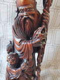 Asian Inspired Shou Xing Diety Carved Wooden Figurine