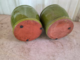 Pair of Green Glazed Terracotta Planters w/Fixed Saucers