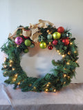 Lighted Christmas Wreath with Ornaments WORKS