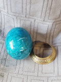 Blue Carved Stone Egg Paperweight with Display Base