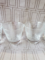 Set of 5 Etched Glass Old Fashioned Whiskey Glasses