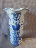 Blue and White Butterfly and Floral Motif Ceramic Vase