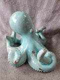 Crackle Glazed Blue Ceramic Octopus Figurine