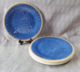 Set of 4 Costal Collection Melamine Blue Burlap Pattern Dinner Plates
