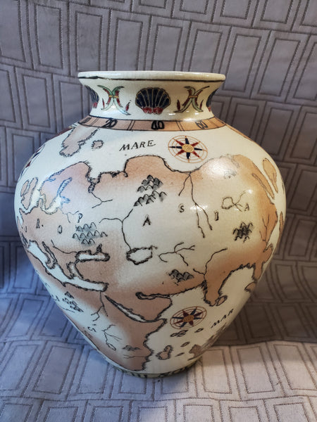 Crackle Glazed Old World Map Vase