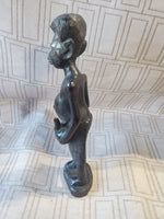 (B) Hand Carved Ebony Wood African Folk Art Statue