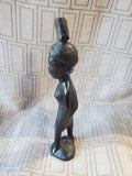 (D) Hand Carved Ebony Wood African Folk Art Statue