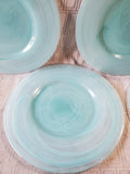 Set of 4 Aqua Blue Swirl Glass Dinner Plates