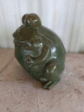 Vintage Green Glazed Terracotta Frog Yard Ornament or Toad House