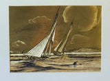 Framed Gold Foil Ship Art