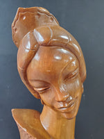 Vintage Hand Carved Asian Inspired Wooden Woman Statue